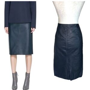 Zara Woman Studio Navy Blue Vegan Leather Midi Pencil Skirt - S